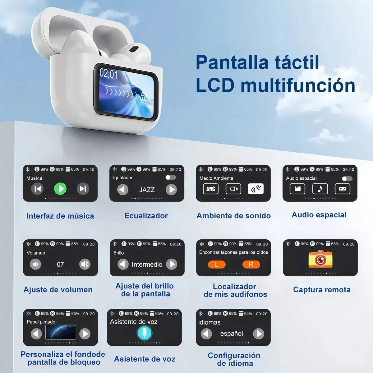 Audifonos bluetooth con pantalla touch