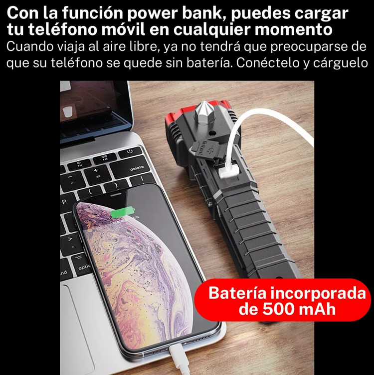 Linterna + Martillo + Powerbank + Imán Portatil